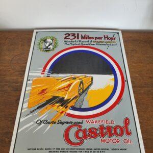 Náhľad Retro smaltovaná cedula: Castrol Golden Arrow – Rekord 231 MPH