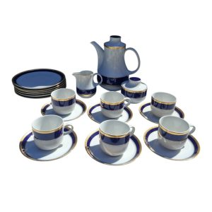 Luxusná porcelánová kávová súprava – hlboký kobalt a 24k zlato