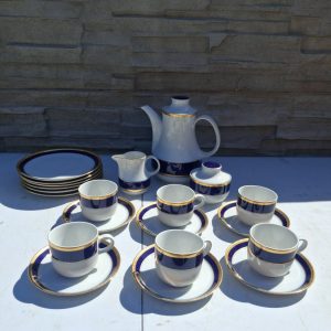 Náhľad Luxusná porcelánová kávová súprava – hlboký kobalt a 24k zlato