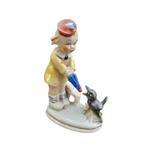 Porcelánová soška – Dievčatko s dáždnikom a vranou (Gräfenthal, Nemecko)