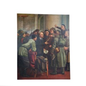 Monumentálny starý obraz – V. I. Lenin v Smolnom (Poctivá dobová olejomaľba)