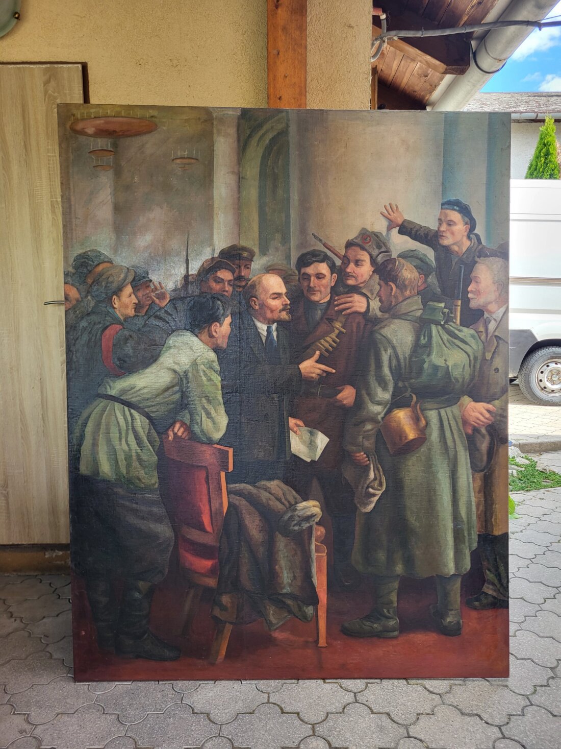 Monumentálny starý obraz – V. I. Lenin v Smolnom (Poctivá dobová olejomaľba) – Obrázok 2