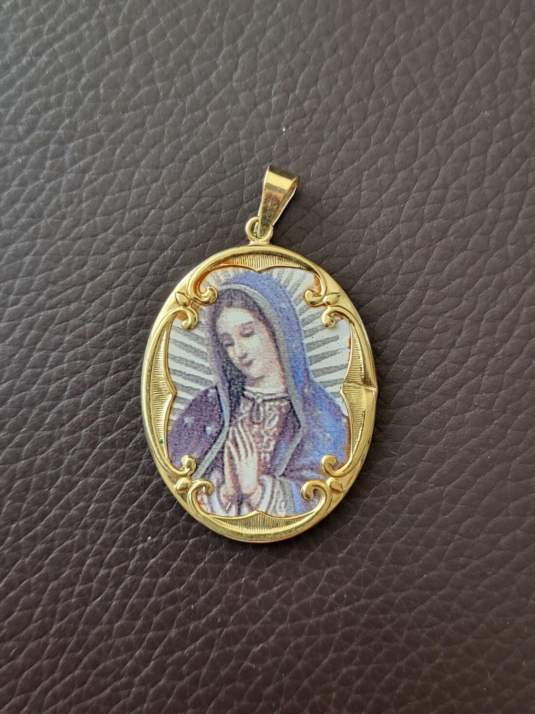 Starožitný zlatý medailón 585 (14k) – Madonka „Heilige Maria“ – Obrázok 2