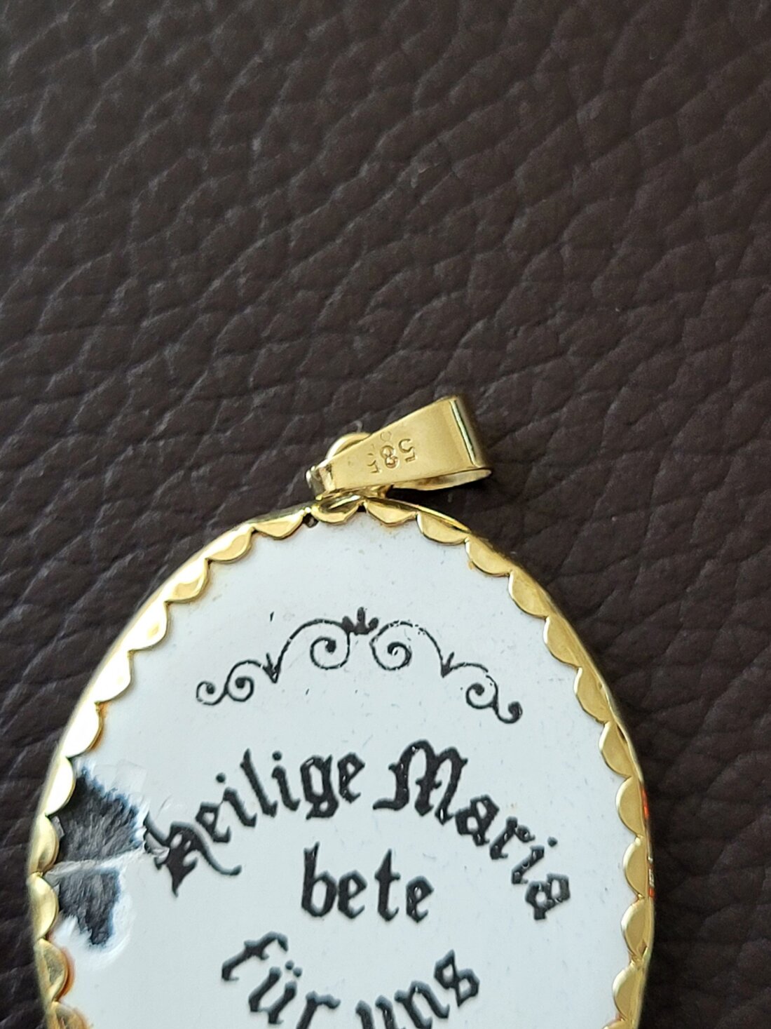 Starožitný zlatý medailón 585 (14k) – Madonka „Heilige Maria“ – Obrázok 4