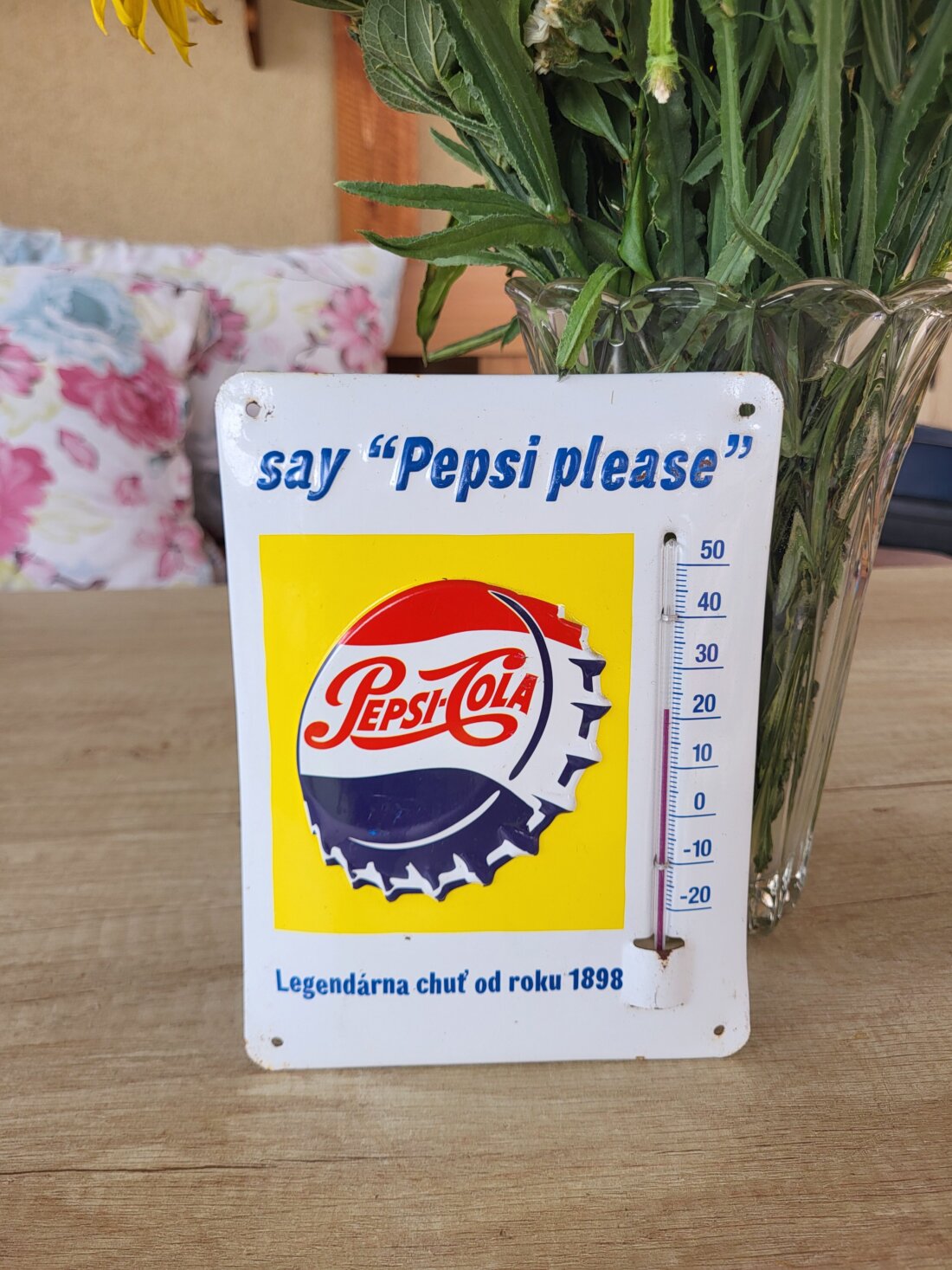 Retro plechová tabuľka s teplomerom – Pepsi-Cola (Say Pepsi Please) – Obrázok 3