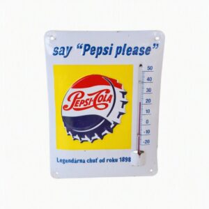 Retro plechová tabuľka s teplomerom – Pepsi-Cola (Say Pepsi Please)