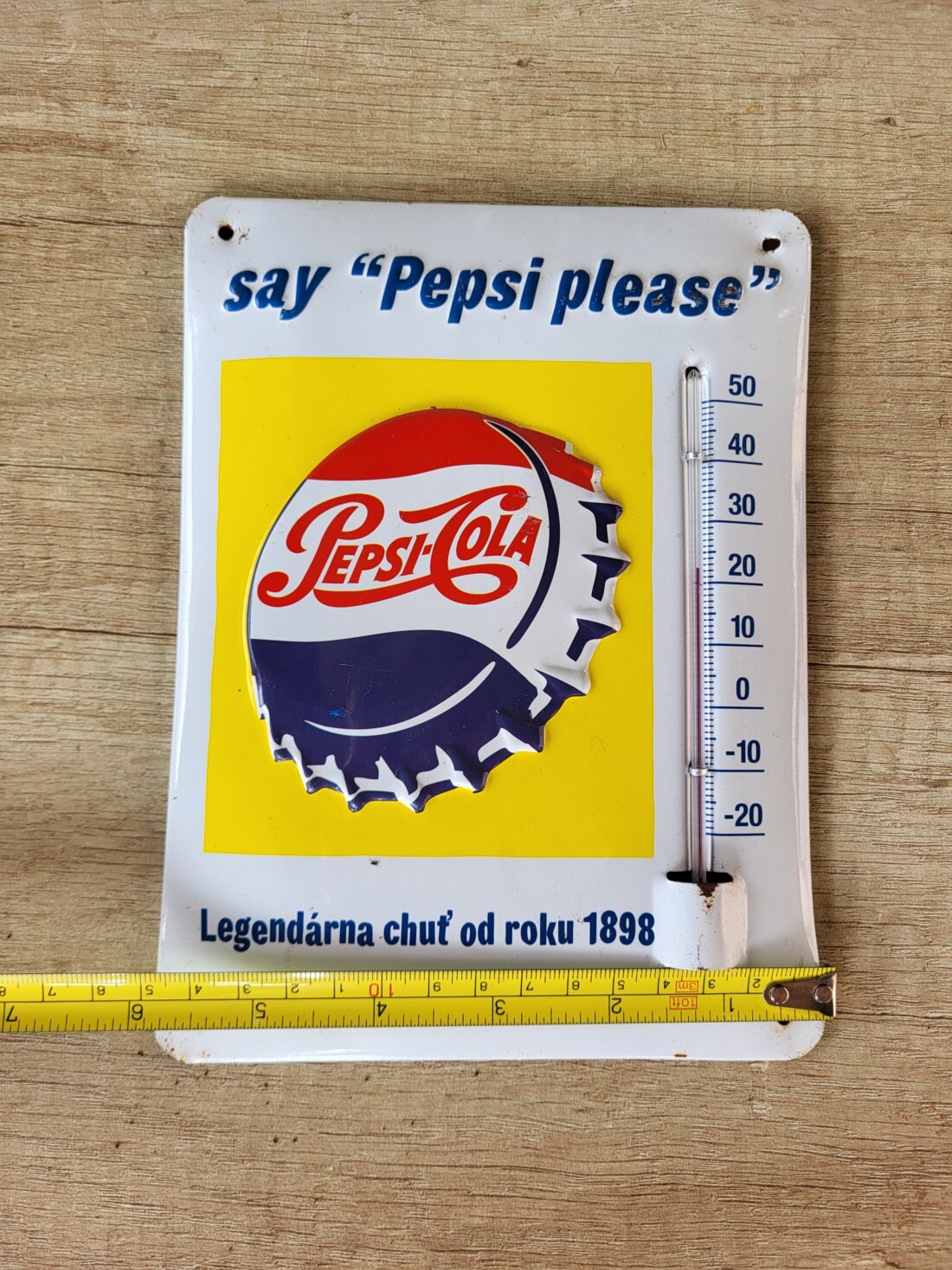 Retro plechová tabuľka s teplomerom – Pepsi-Cola (Say Pepsi Please) – Obrázok 6