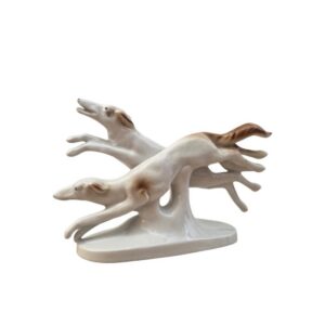 Značená retro porcelánová soška – Bežiace chrty Barzoje (Gräfenthal, Nemecko)
