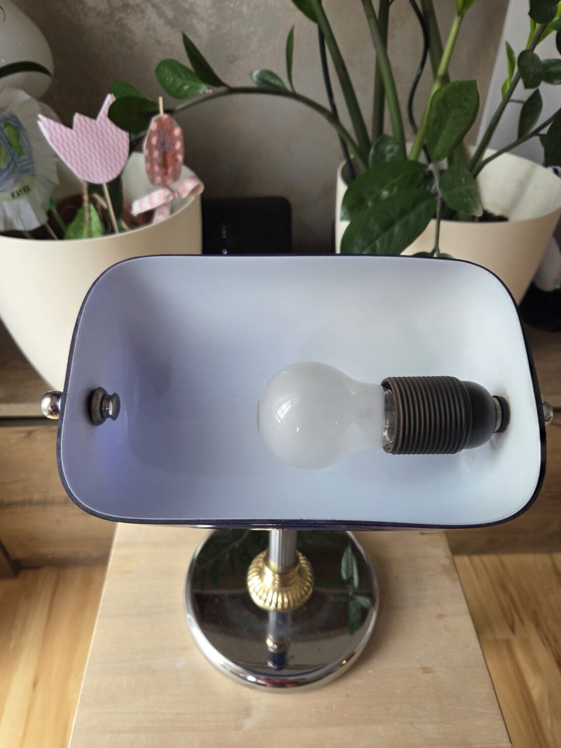 Štýlová stolná bankárska lampa – modré sklo – Obrázok 5